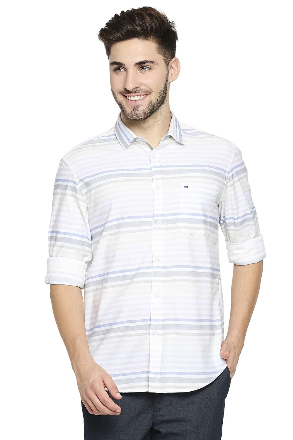 BASICS SLIM FIT WEFT STRIPE SHIRT