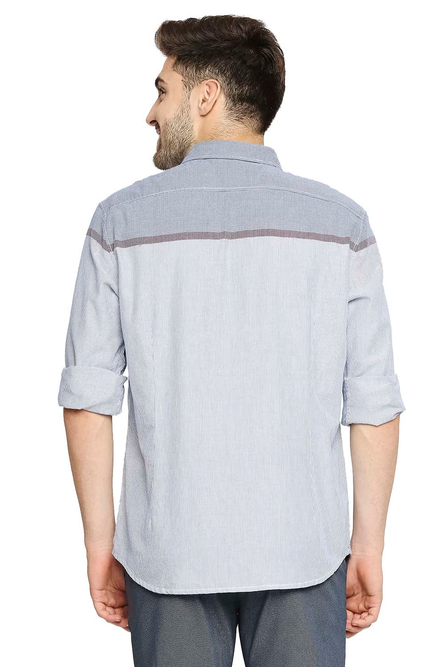 BASICS SLIM FIT DUTCH BLUE ENGINEERED STRIPE SHIRT