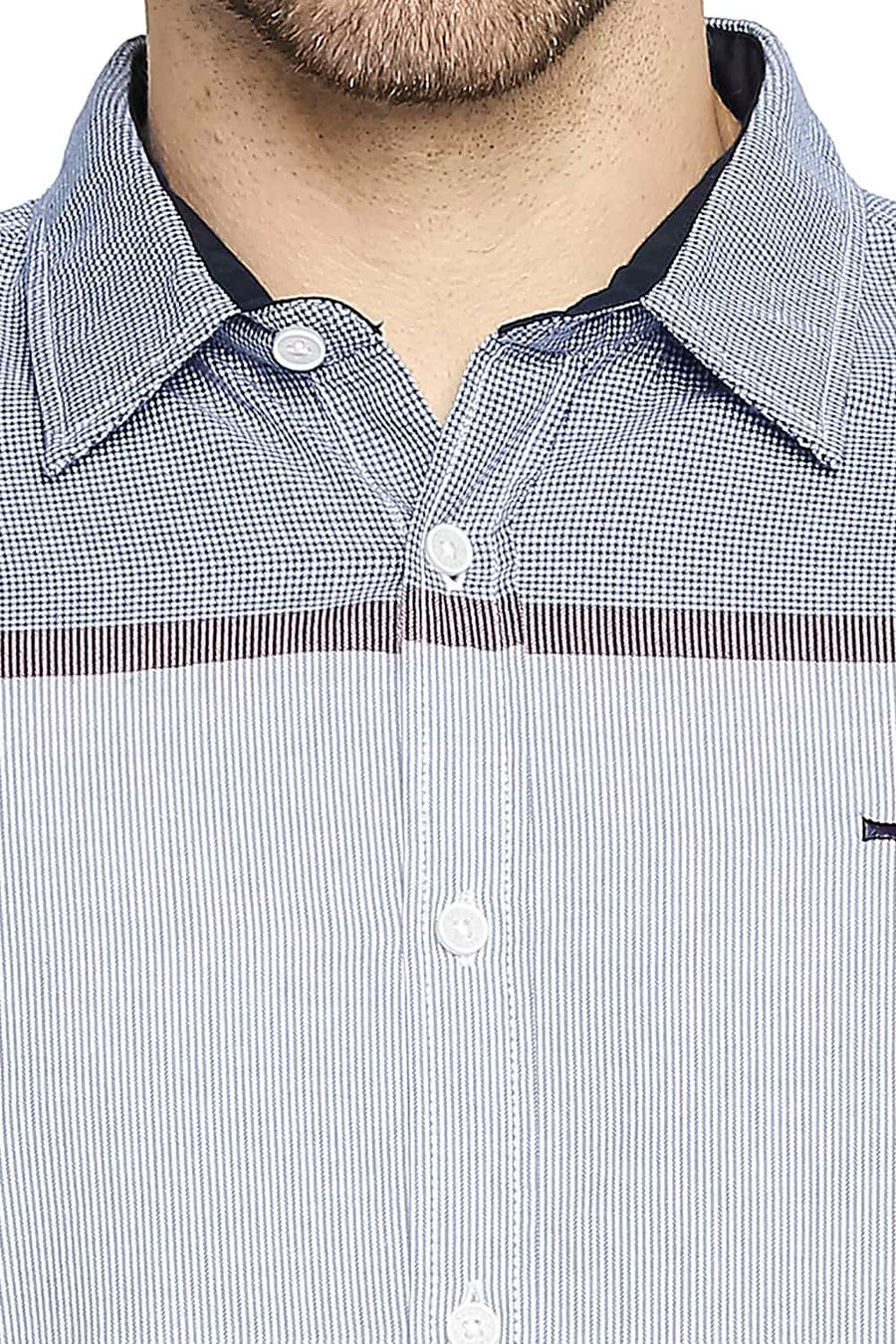 BASICS SLIM FIT DUTCH BLUE ENGINEERED STRIPE SHIRT