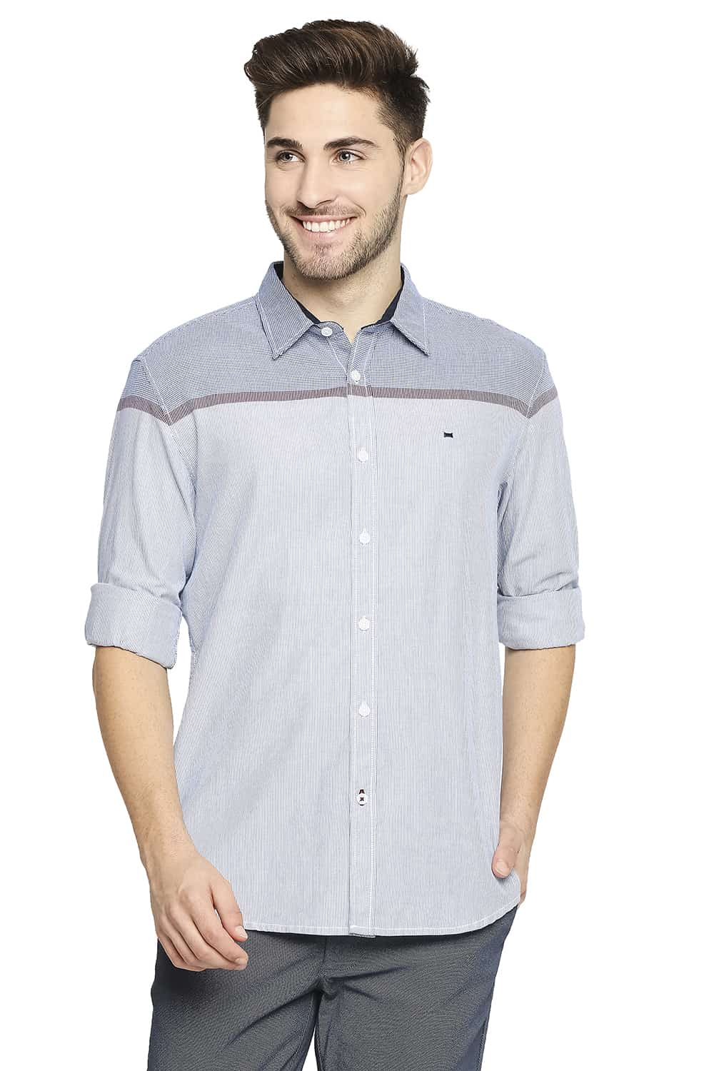 BASICS SLIM FIT ENGINEERED STRIPE SHIRT