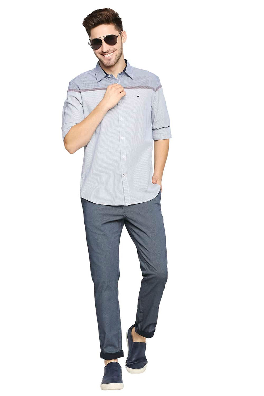 BASICS SLIM FIT DUTCH BLUE ENGINEERED STRIPE SHIRT