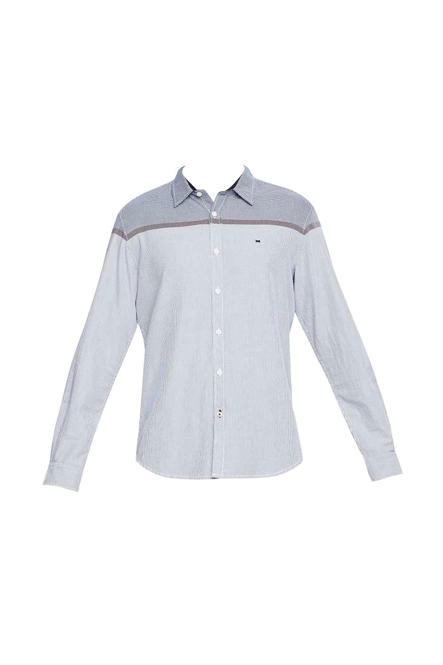 BASICS SLIM FIT DUTCH BLUE ENGINEERED STRIPE SHIRT