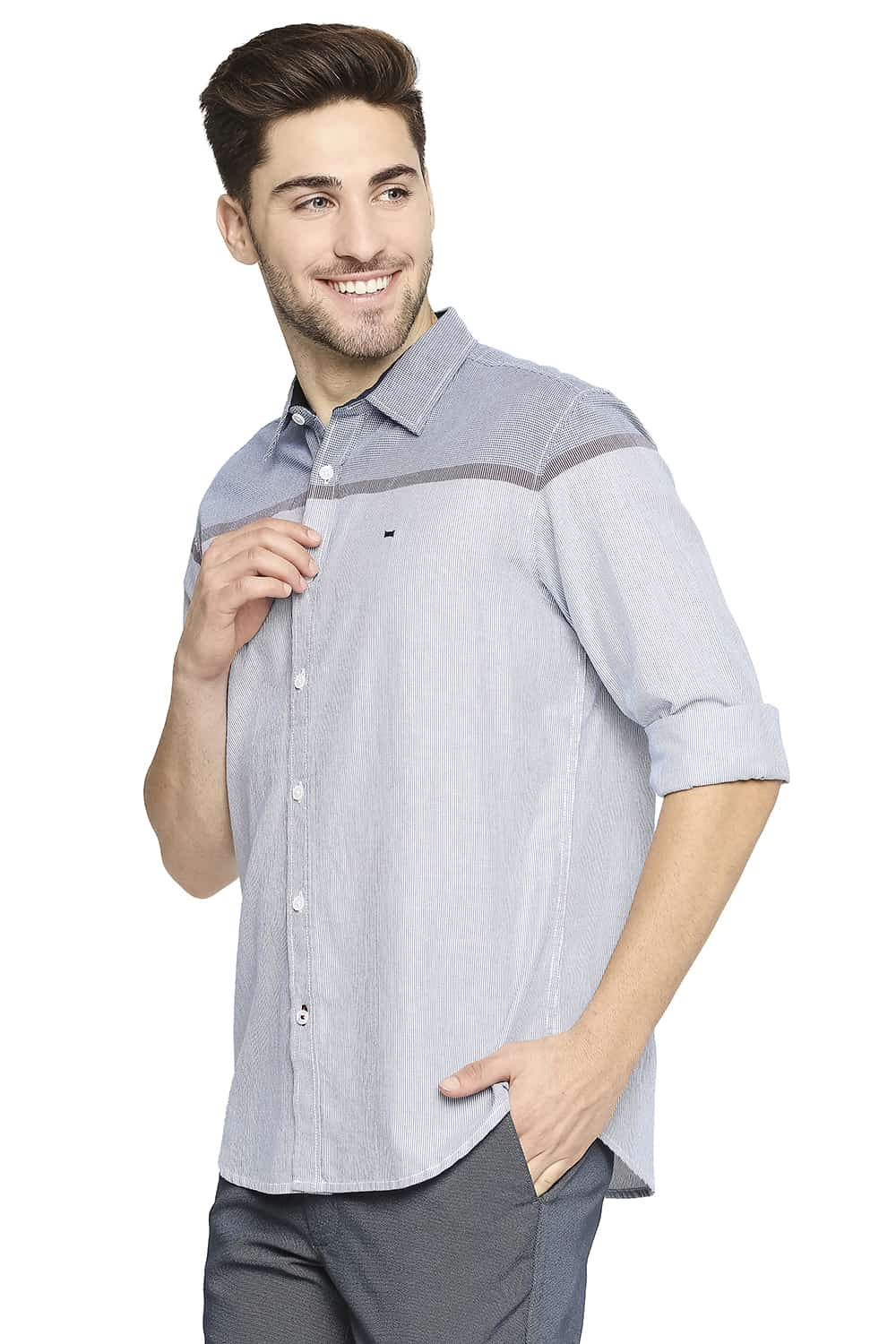 BASICS SLIM FIT ENGINEERED STRIPE SHIRT