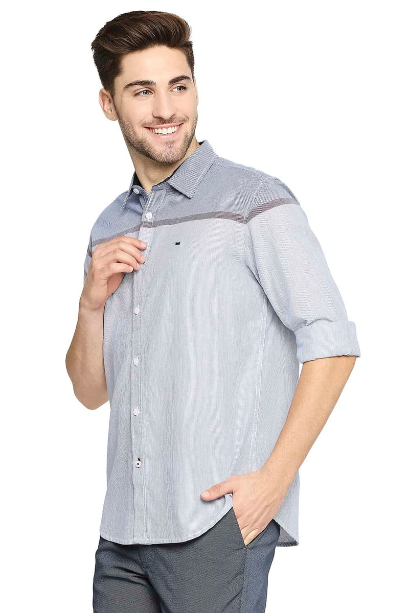 BASICS SLIM FIT ENGINEERED STRIPE SHIRT