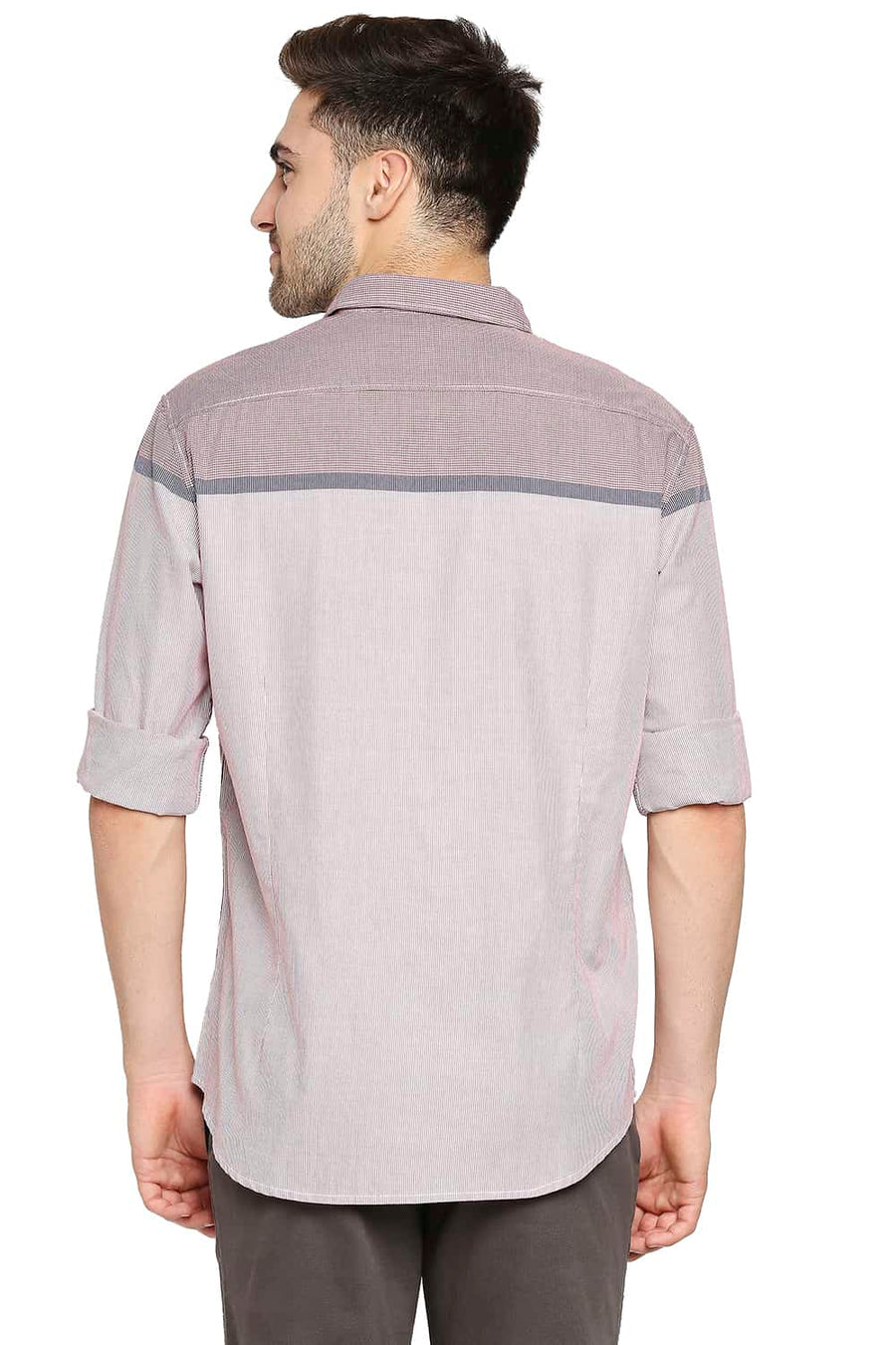 BASICS SLIM FIT SCARLET RED ENGINEERED STRIPE SHIRT