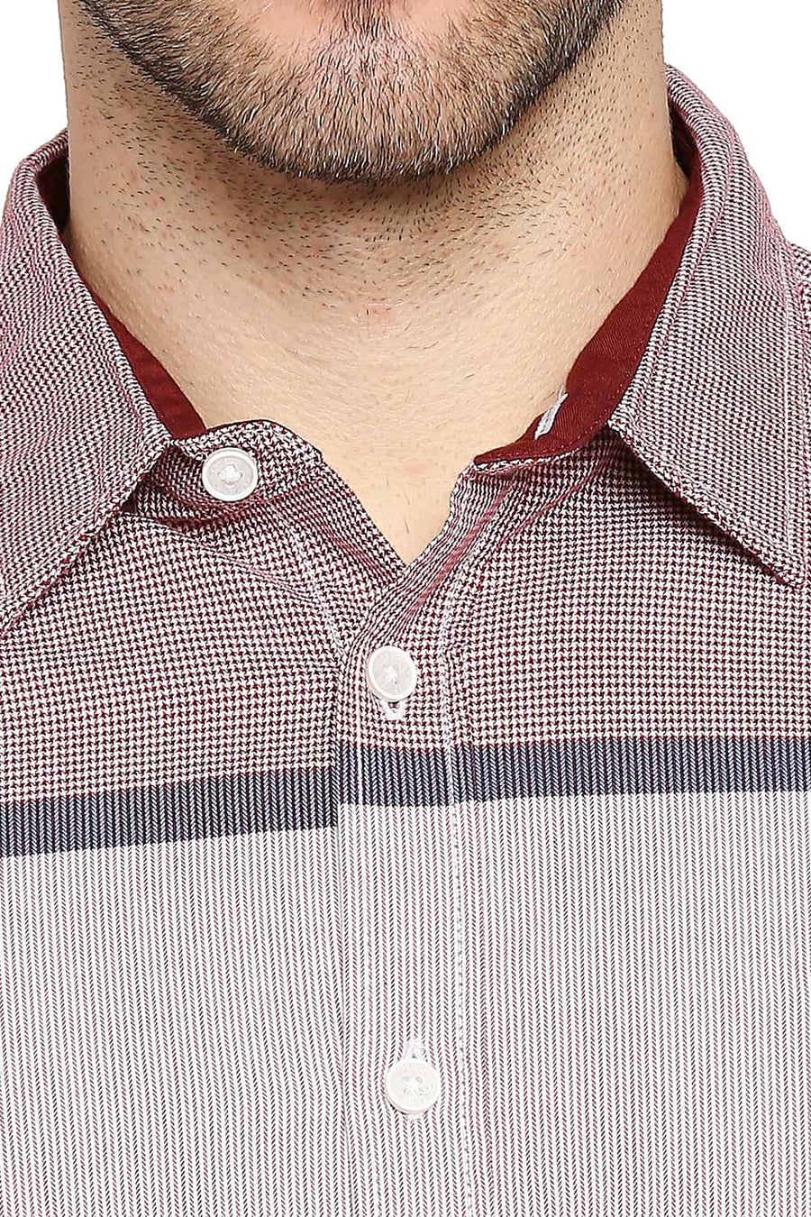 BASICS SLIM FIT SCARLET RED ENGINEERED STRIPE SHIRT