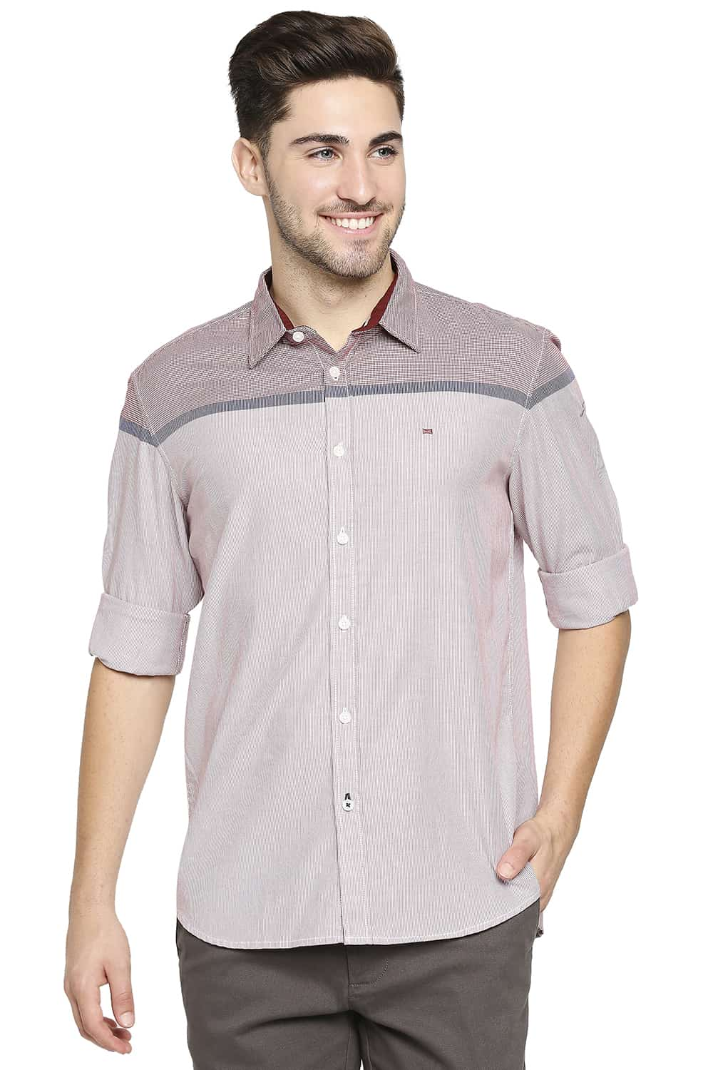 BASICS SLIM FIT ENGINEERED STRIPE SHIRT