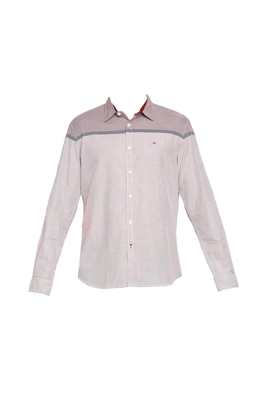 BASICS SLIM FIT SCARLET RED ENGINEERED STRIPE SHIRT