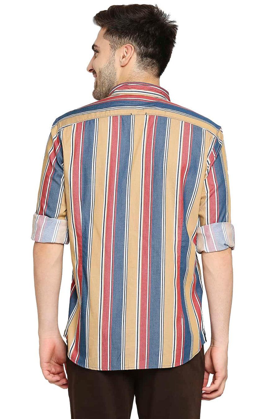 BASICS SLIM FIT ICED KHAKI STRIPE SHIRT