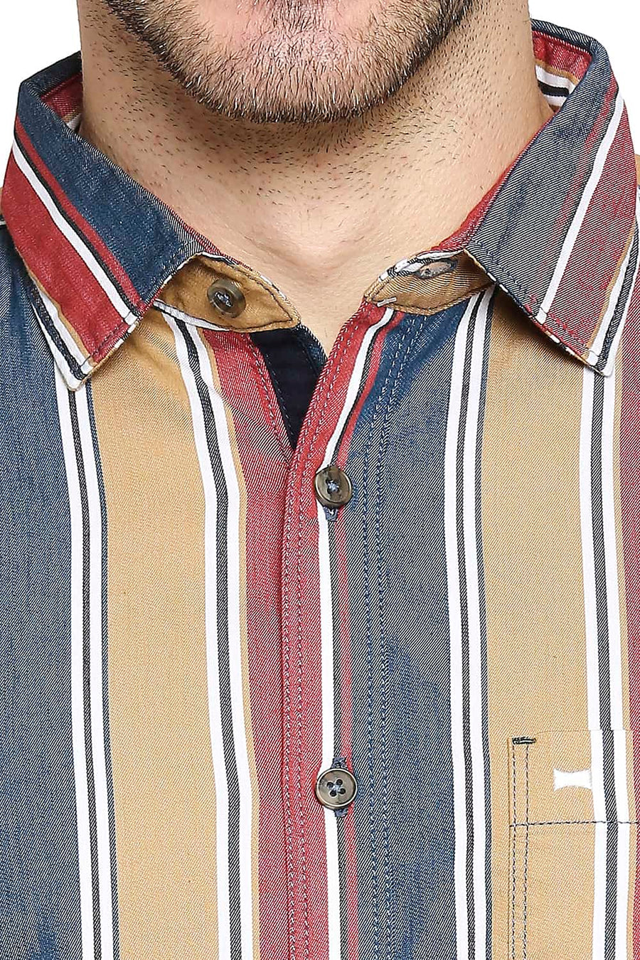 BASICS SLIM FIT ICED KHAKI STRIPE SHIRT