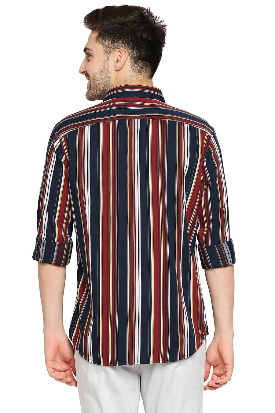 BASICS SLIM FIT SPICED MAROON STRIPE SHIRT