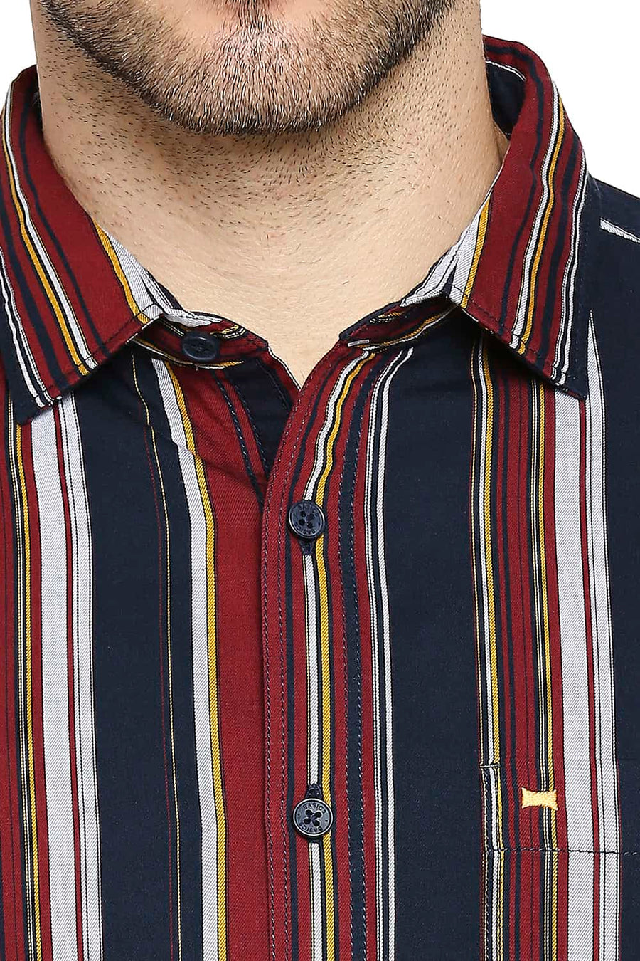 BASICS SLIM FIT SPICED MAROON STRIPE SHIRT