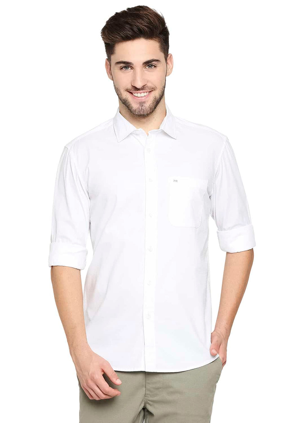 BASICS SLIM FIT LUCENT WHITE DOBBY SHIRT
