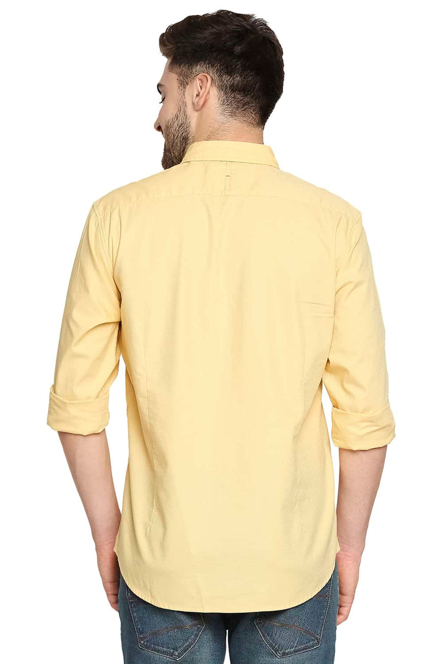 BASICS SLIM FIT SAHARA YELLOW DOBBY SHIRT