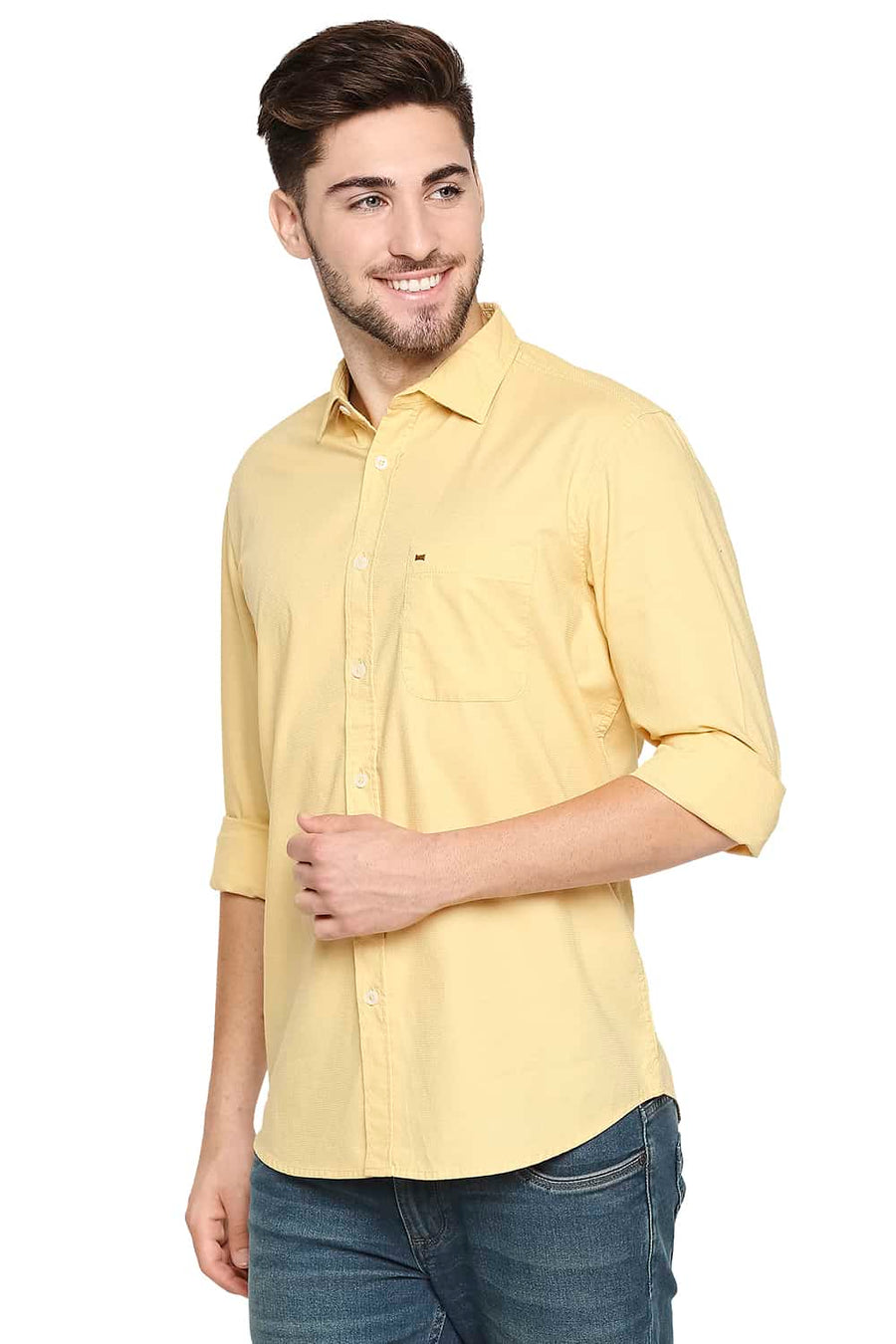 BASICS SLIM FIT SAHARA YELLOW DOBBY SHIRT