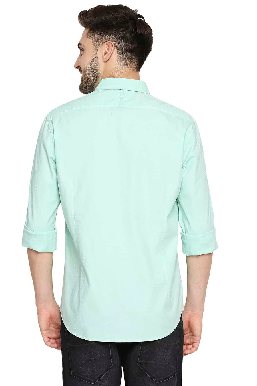 BASICS SLIM FIT MIST GREEN DOBBY SHIRT