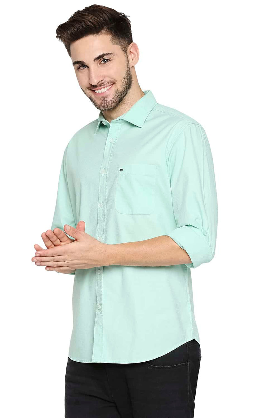 BASICS SLIM FIT MIST GREEN DOBBY SHIRT