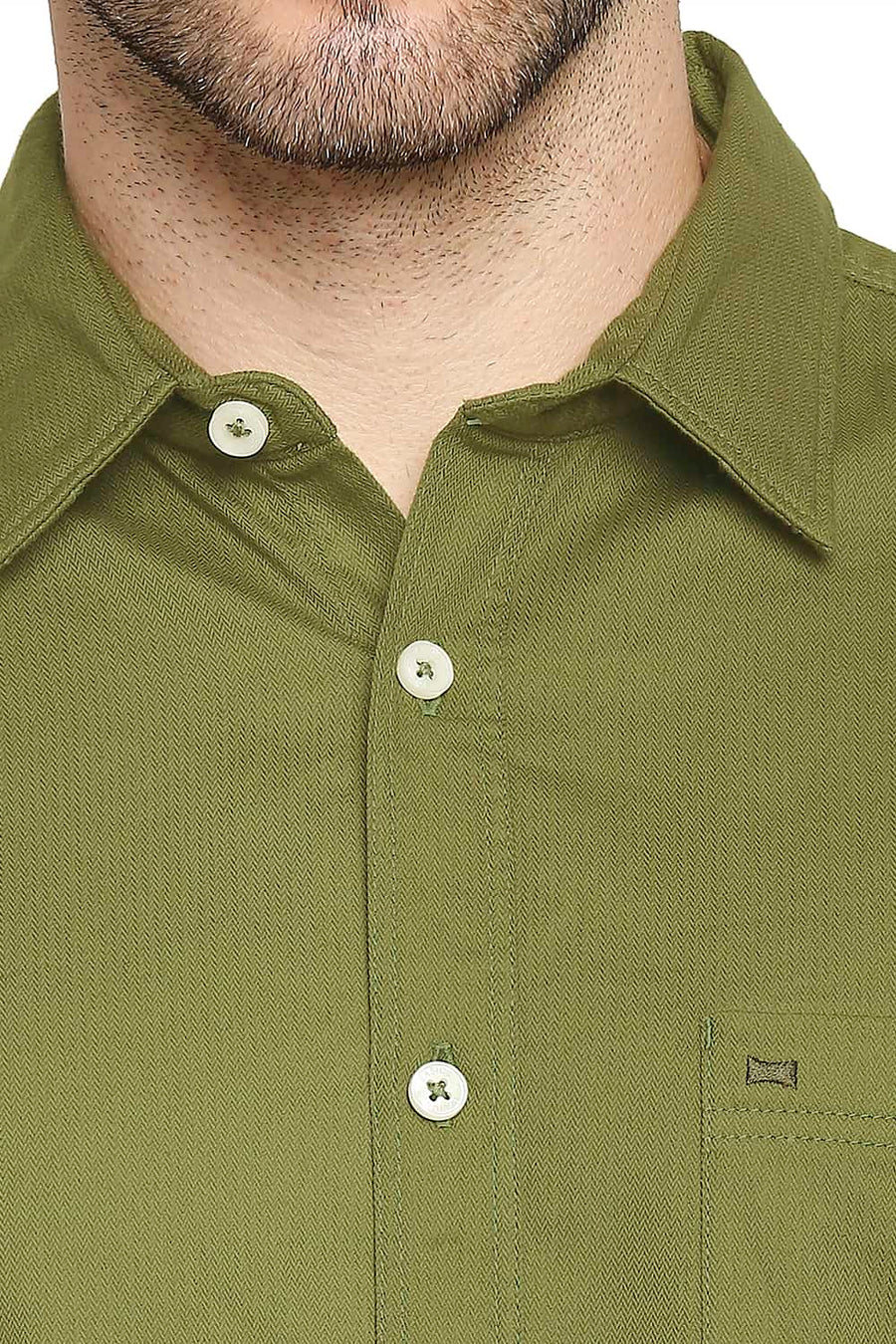 BASICS SLIM FIT MAYFLY GREEN HERRINGBONE SHIRT