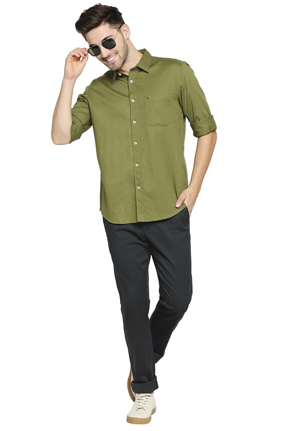 BASICS SLIM FIT HERRINGBONE SHIRT