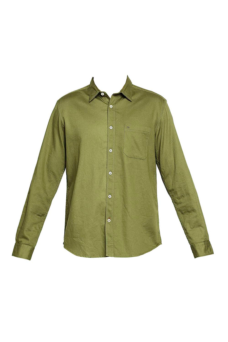 BASICS SLIM FIT MAYFLY GREEN HERRINGBONE SHIRT