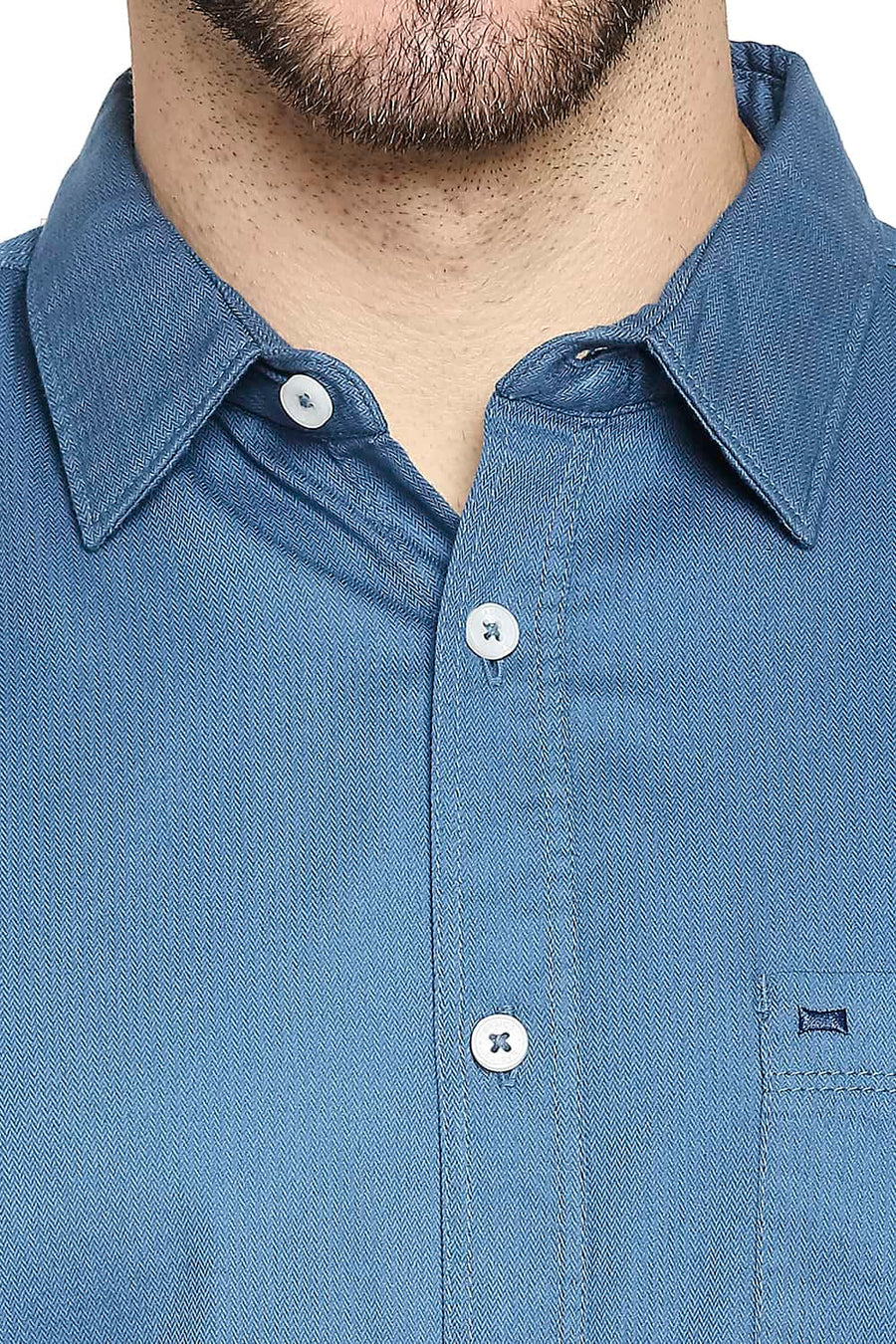 BASICS SLIM FIT EXOTIC TURQUOISE HERRINGBONE SHIRT