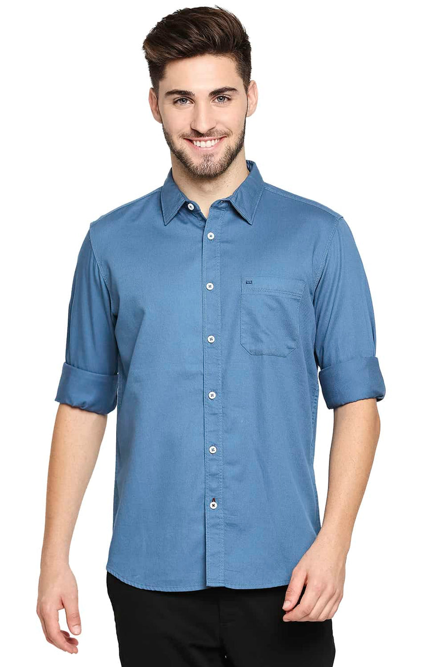 BASICS SLIM FIT EXOTIC TURQUOISE HERRINGBONE SHIRT