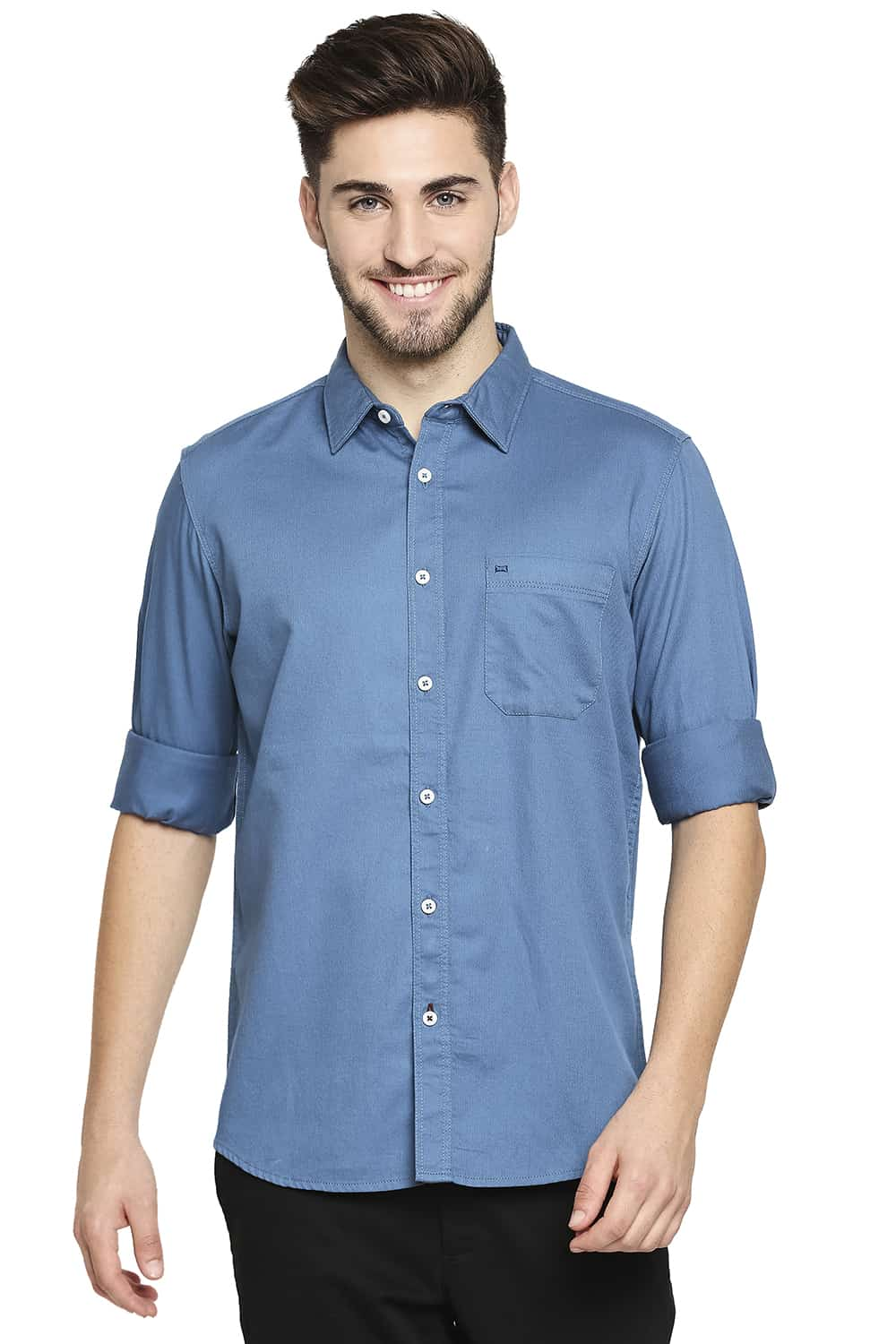 BASICS SLIM FIT HERRINGBONE SHIRT