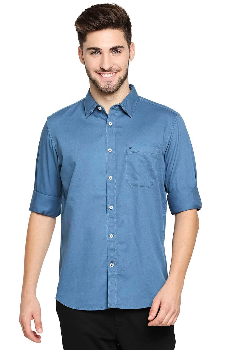 BASICS SLIM FIT HERRINGBONE SHIRT