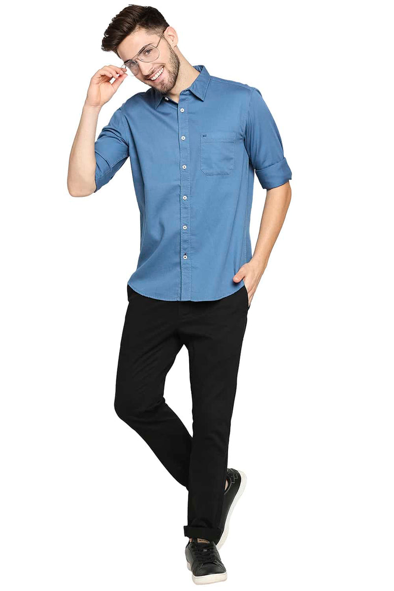 BASICS SLIM FIT HERRINGBONE SHIRT