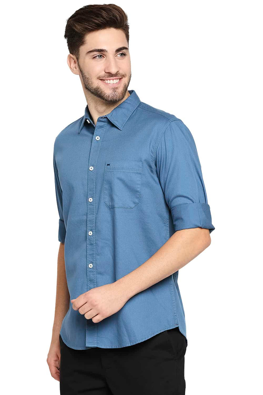 BASICS SLIM FIT EXOTIC TURQUOISE HERRINGBONE SHIRT