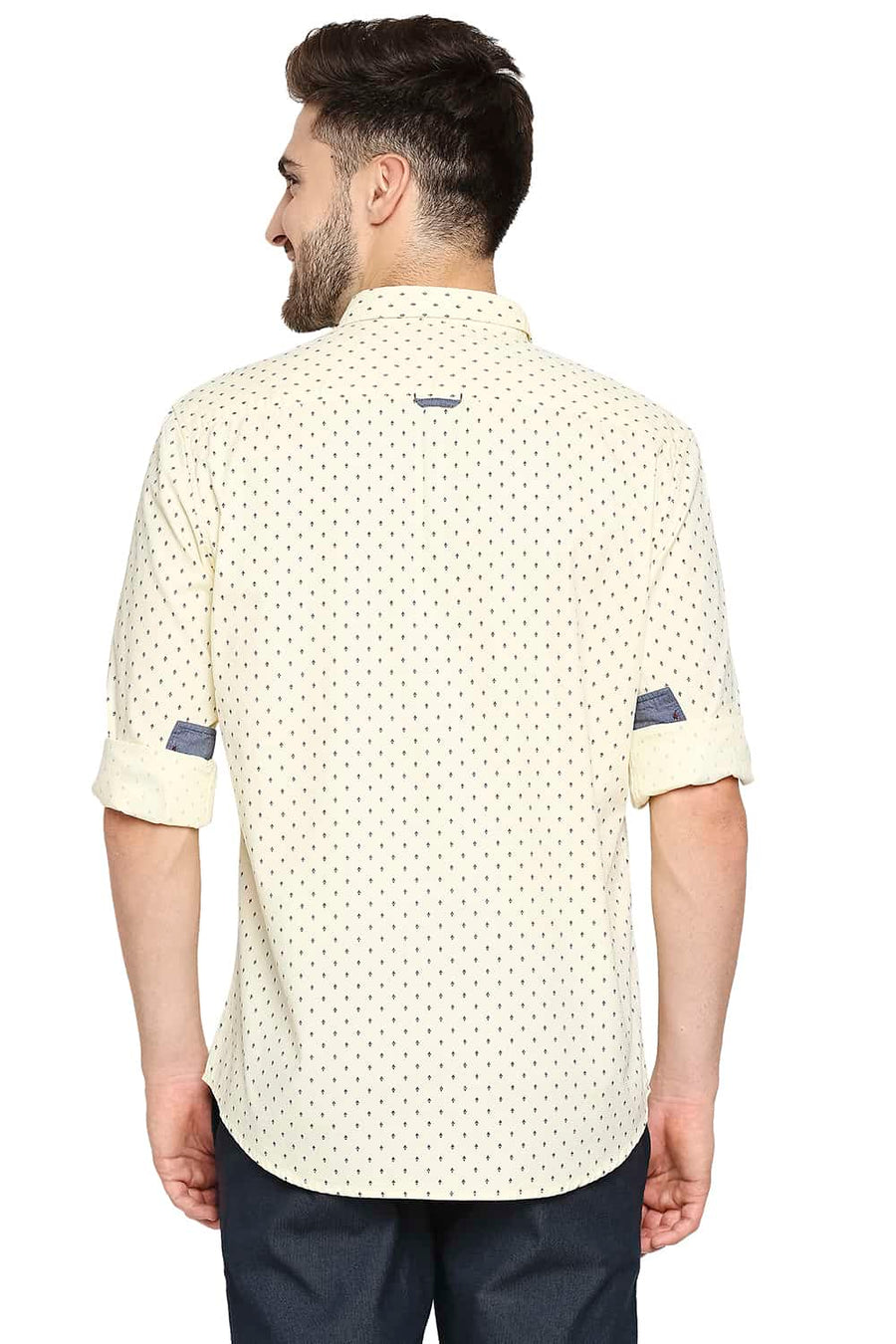 BASICS SLIM FIT ANISE YELLOW PRINTED SHIRT