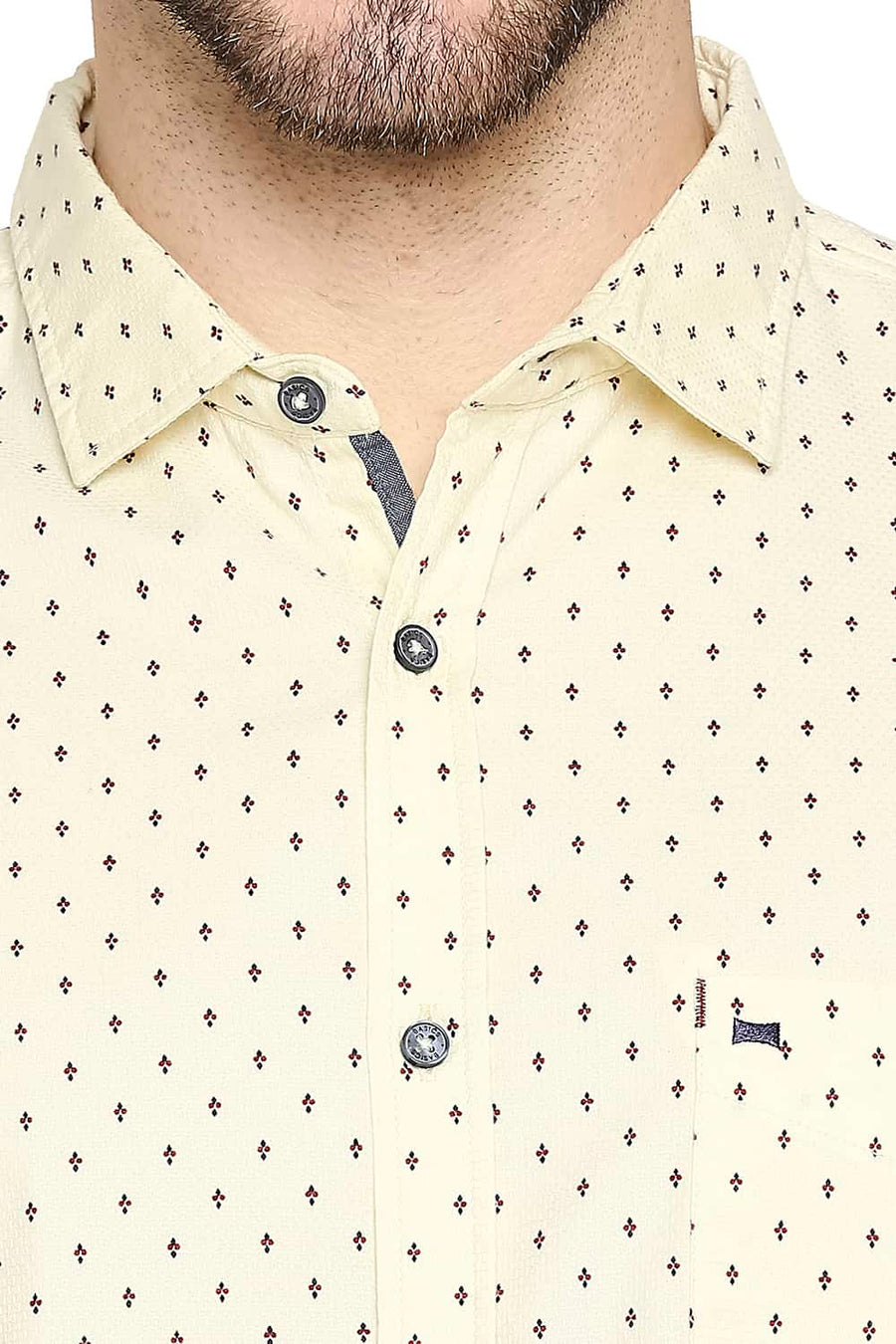 BASICS SLIM FIT ANISE YELLOW PRINTED SHIRT