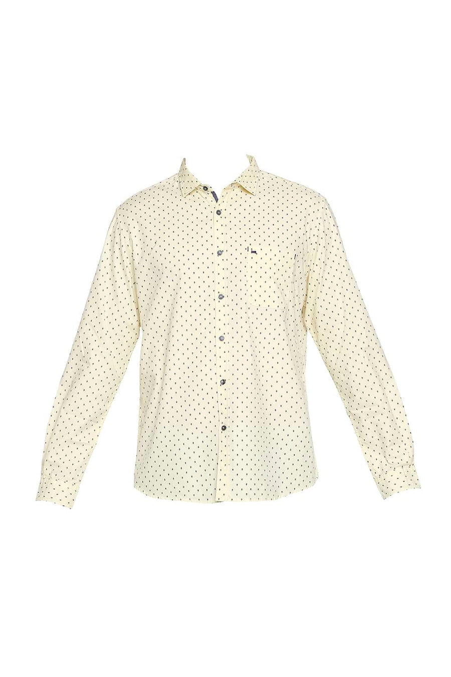 BASICS SLIM FIT ANISE YELLOW PRINTED SHIRT