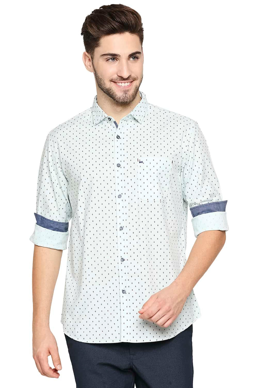 BASICS SLIM FIT HARBOR GREEN PRINTED SHIRT