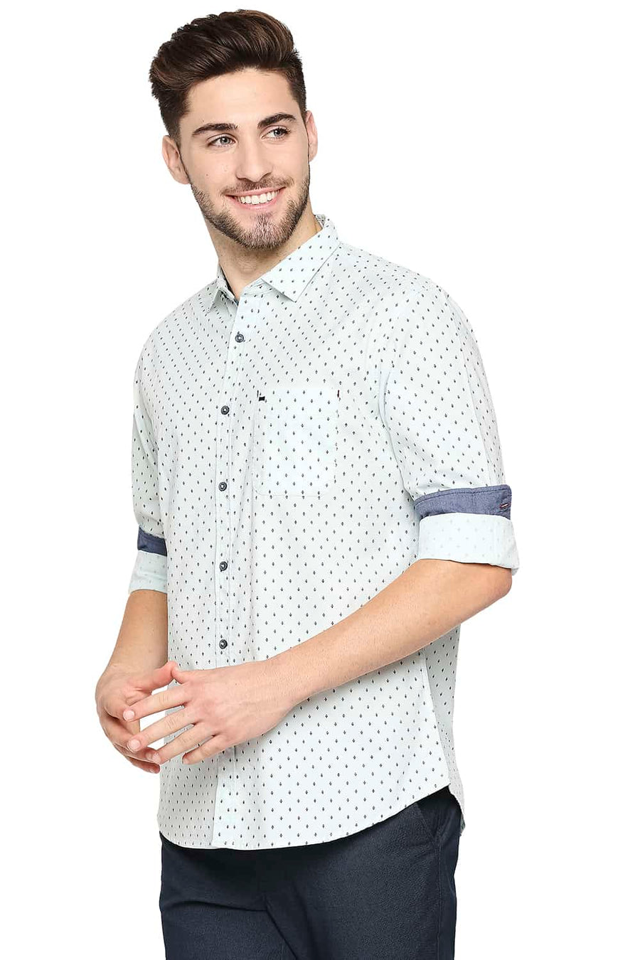 BASICS SLIM FIT HARBOR GREEN PRINTED SHIRT