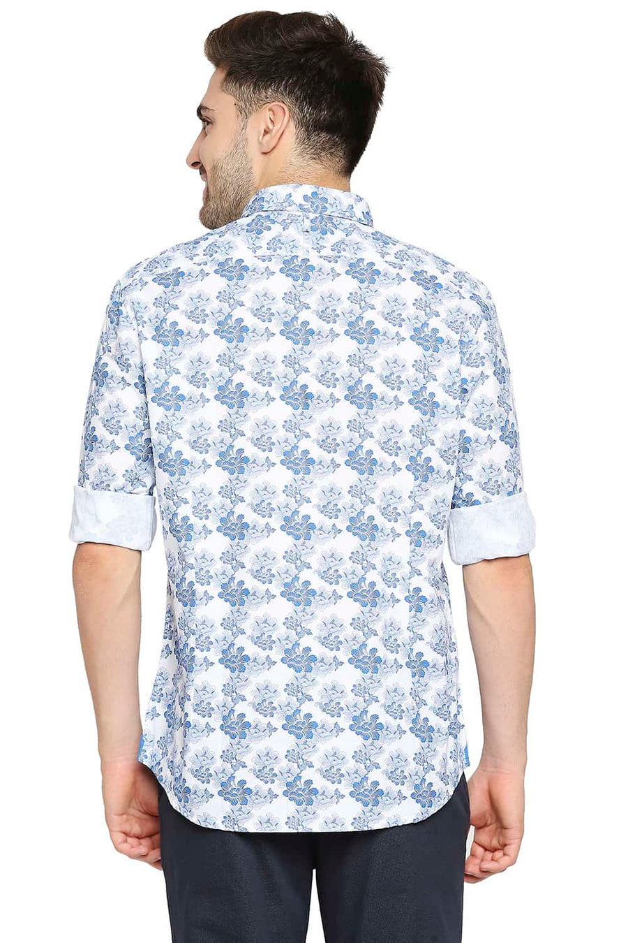 BASICS SLIM FIT BALEINE BLUE PRINTED SHIRT