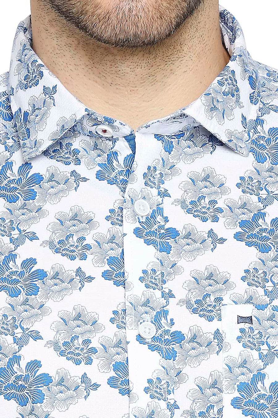 BASICS SLIM FIT BALEINE BLUE PRINTED SHIRT