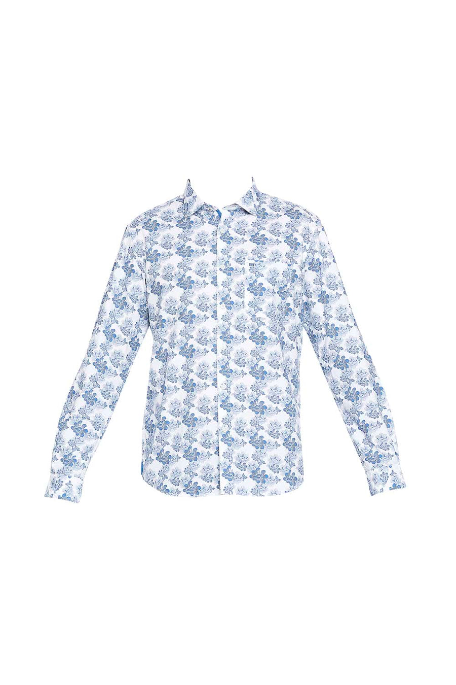 BASICS SLIM FIT BALEINE BLUE PRINTED SHIRT