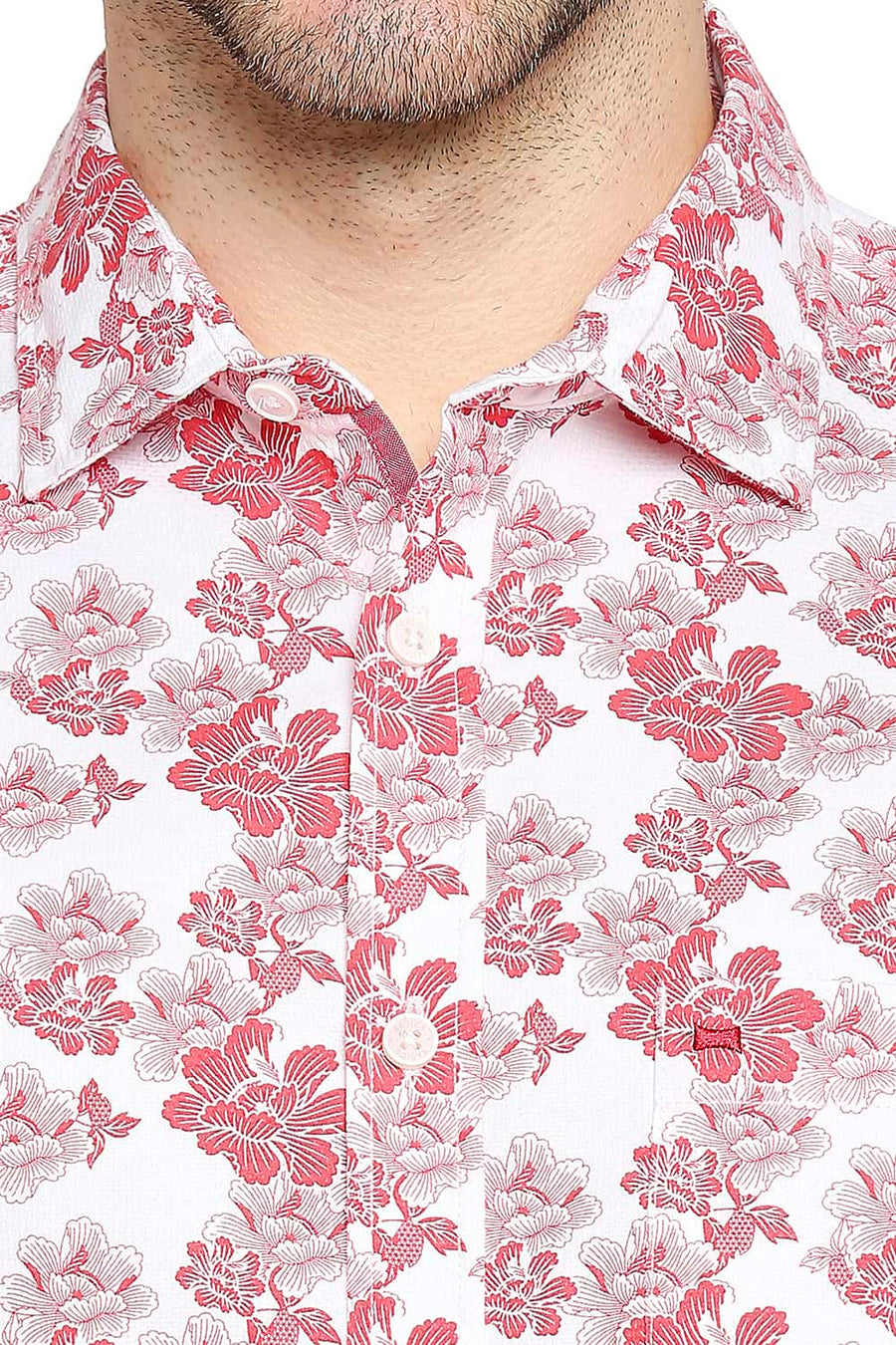 BASICS SLIM FIT SAMBA RED PRINTED SHIRT