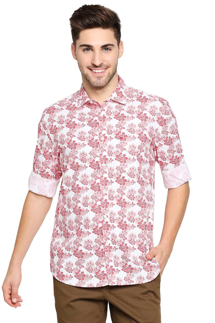 BASICS SLIM FIT SAMBA RED PRINTED SHIRT