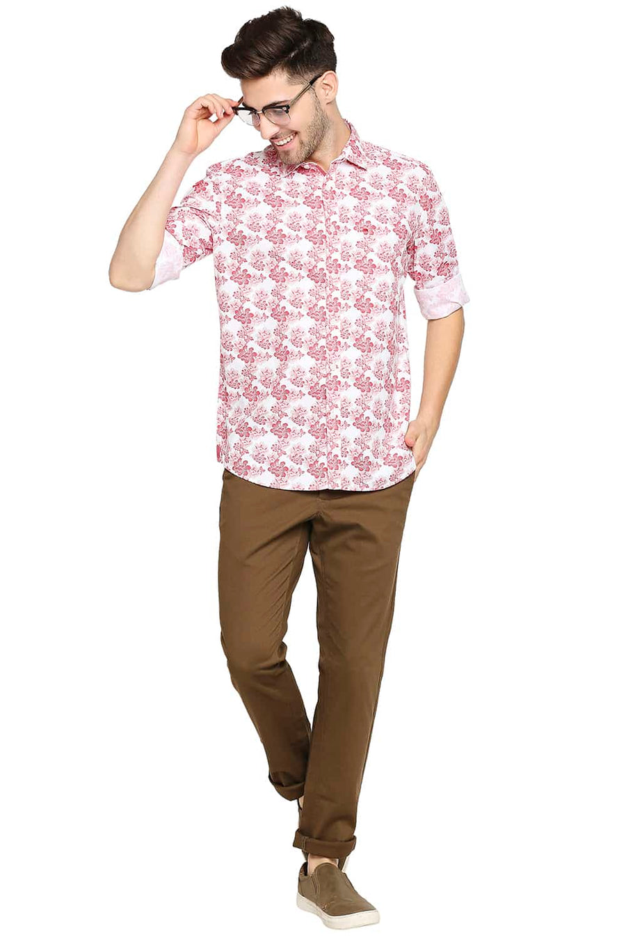BASICS SLIM FIT SAMBA RED PRINTED SHIRT