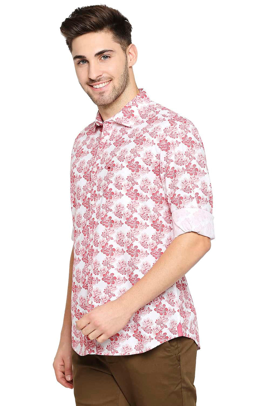 BASICS SLIM FIT SAMBA RED PRINTED SHIRT