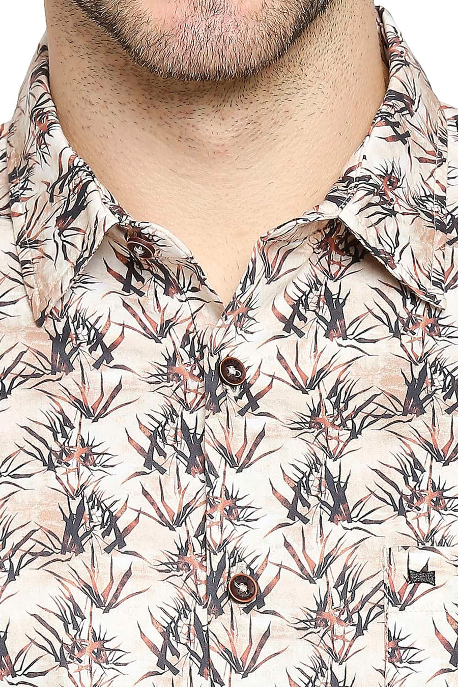 BASICS SLIM FIT FROZEN BEIGE SATIN PRINTED SHIRT