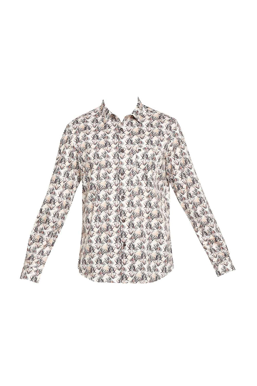 BASICS SLIM FIT FROZEN BEIGE SATIN PRINTED SHIRT