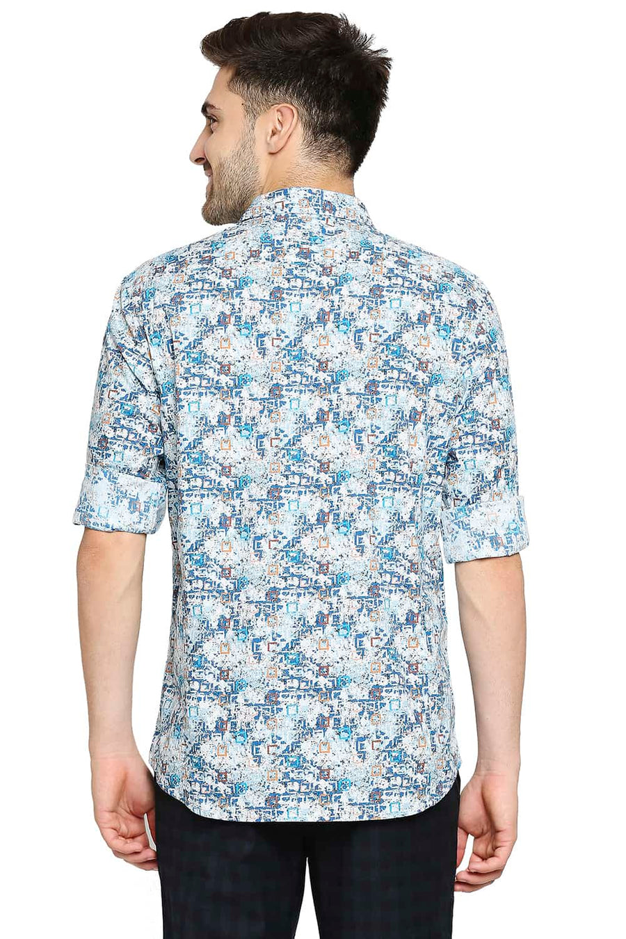BASICS SLIM FIT CENDRE BLUE PRINTED SHIRT