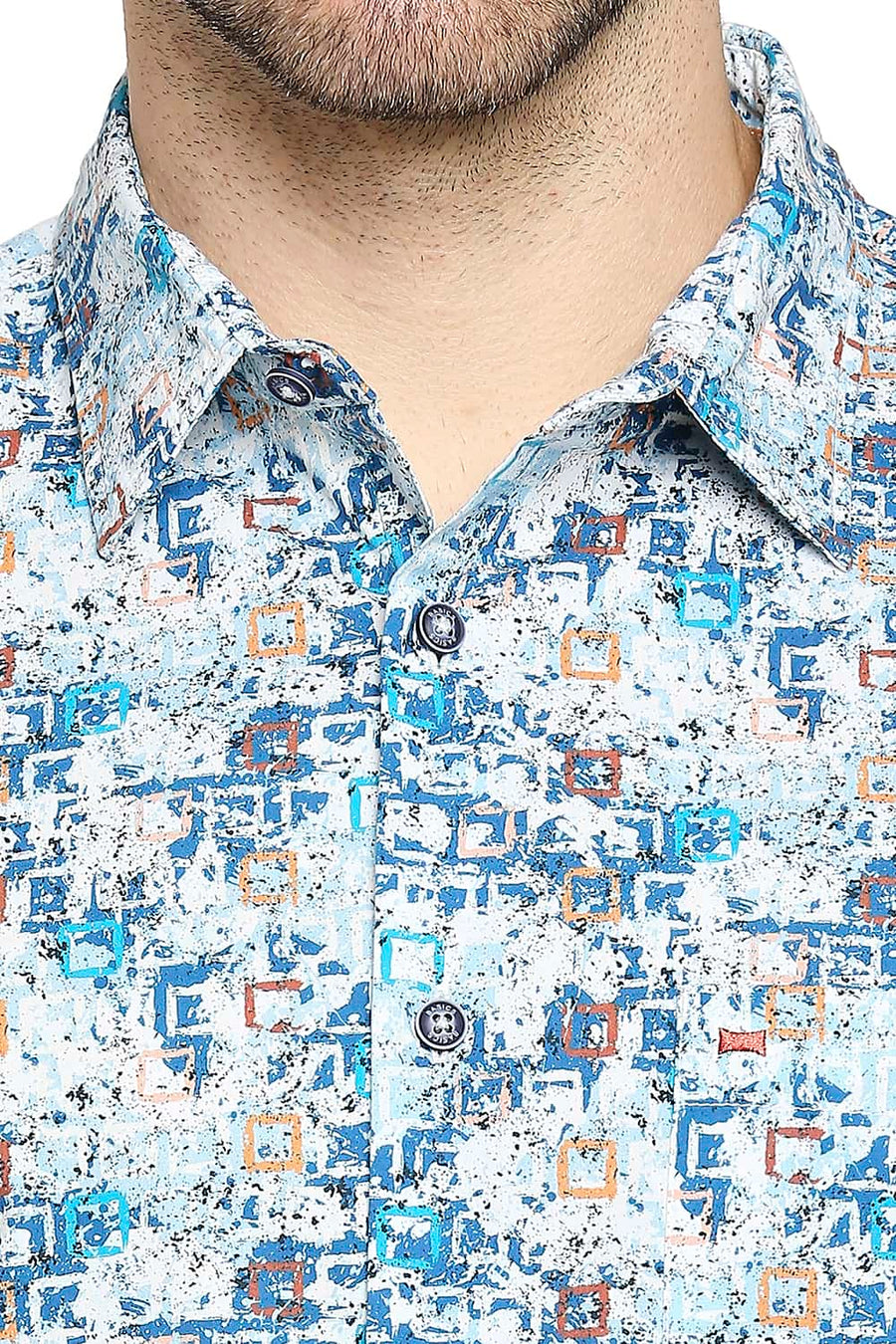 BASICS SLIM FIT CENDRE BLUE PRINTED SHIRT