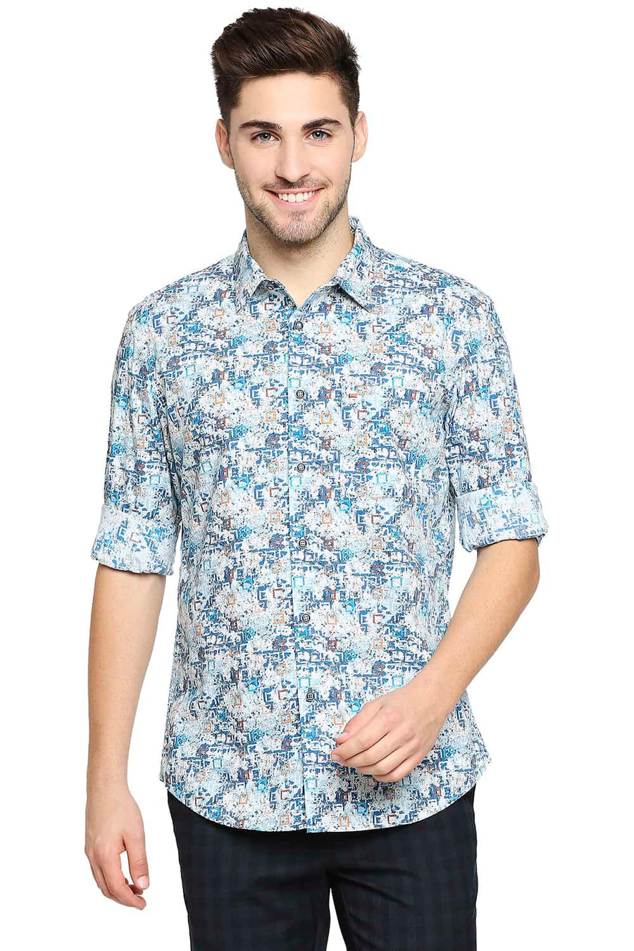BASICS SLIM FIT CENDRE BLUE PRINTED SHIRT