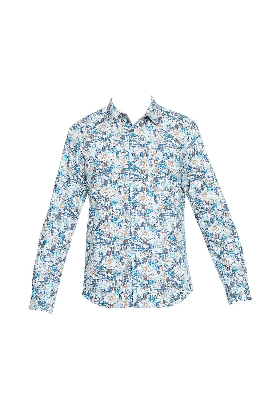 BASICS SLIM FIT CENDRE BLUE PRINTED SHIRT