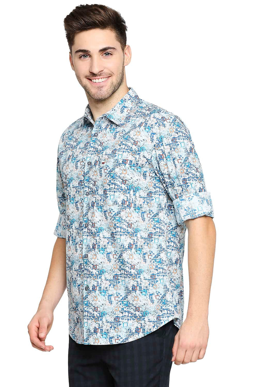 BASICS SLIM FIT CENDRE BLUE PRINTED SHIRT