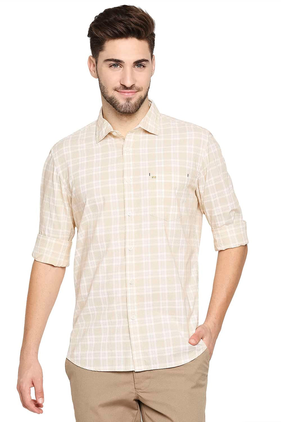 BASICS SLIM FIT GOLDEN YELLOW CHECKS SHIRT